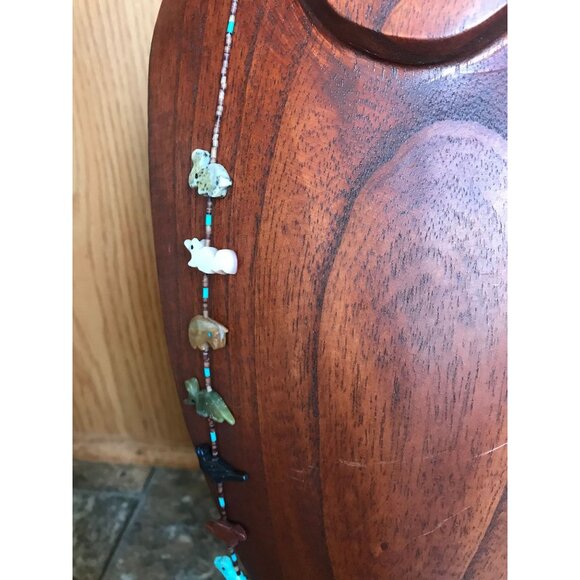 Vtg Zuni Fetish Necklace Native American Hand Carved Brown Bear Center - Picture 5 of 10